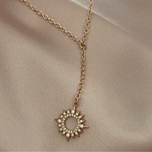 Crystal pave Vergina Sun Plunge Y necklace Lariat